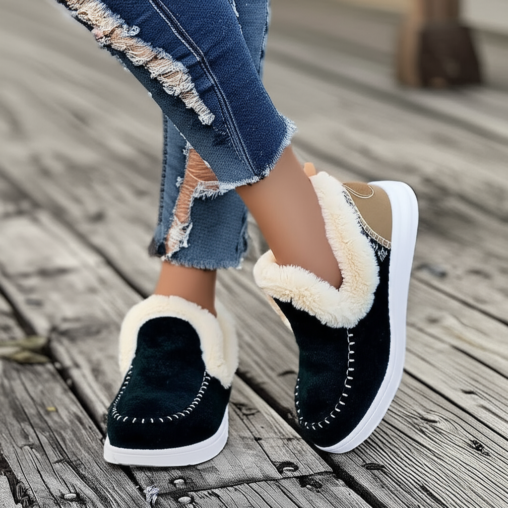 Jane - Women's Faux Fur Lined Slippers with Loafer Shape
