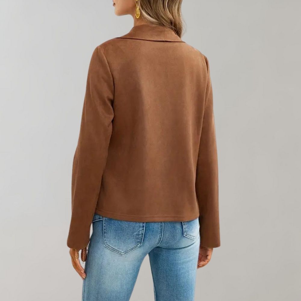 Women's Faux Suede Jacket with Wide Lapels