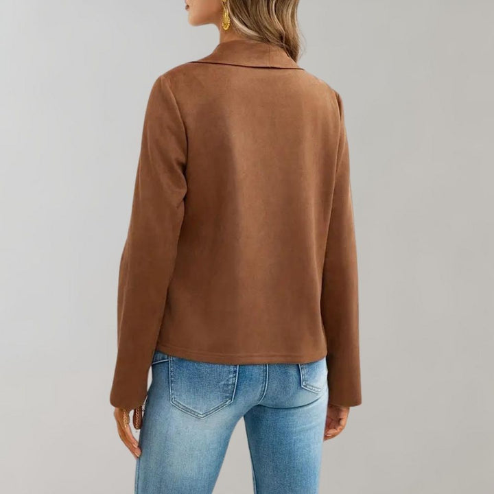Women's Faux Suede Jacket with Wide Lapels