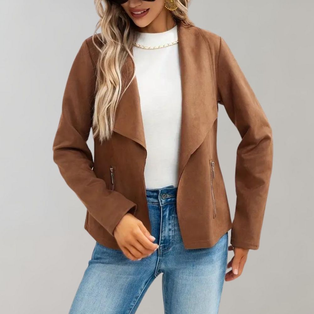 Women's Faux Suede Jacket with Wide Lapels