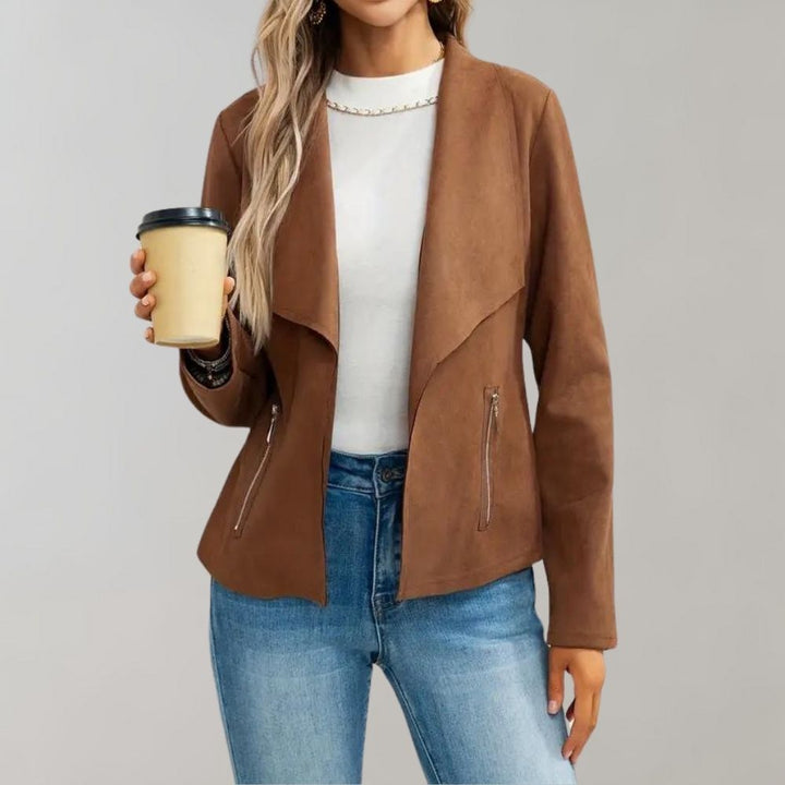 Women's Faux Suede Jacket with Wide Lapels