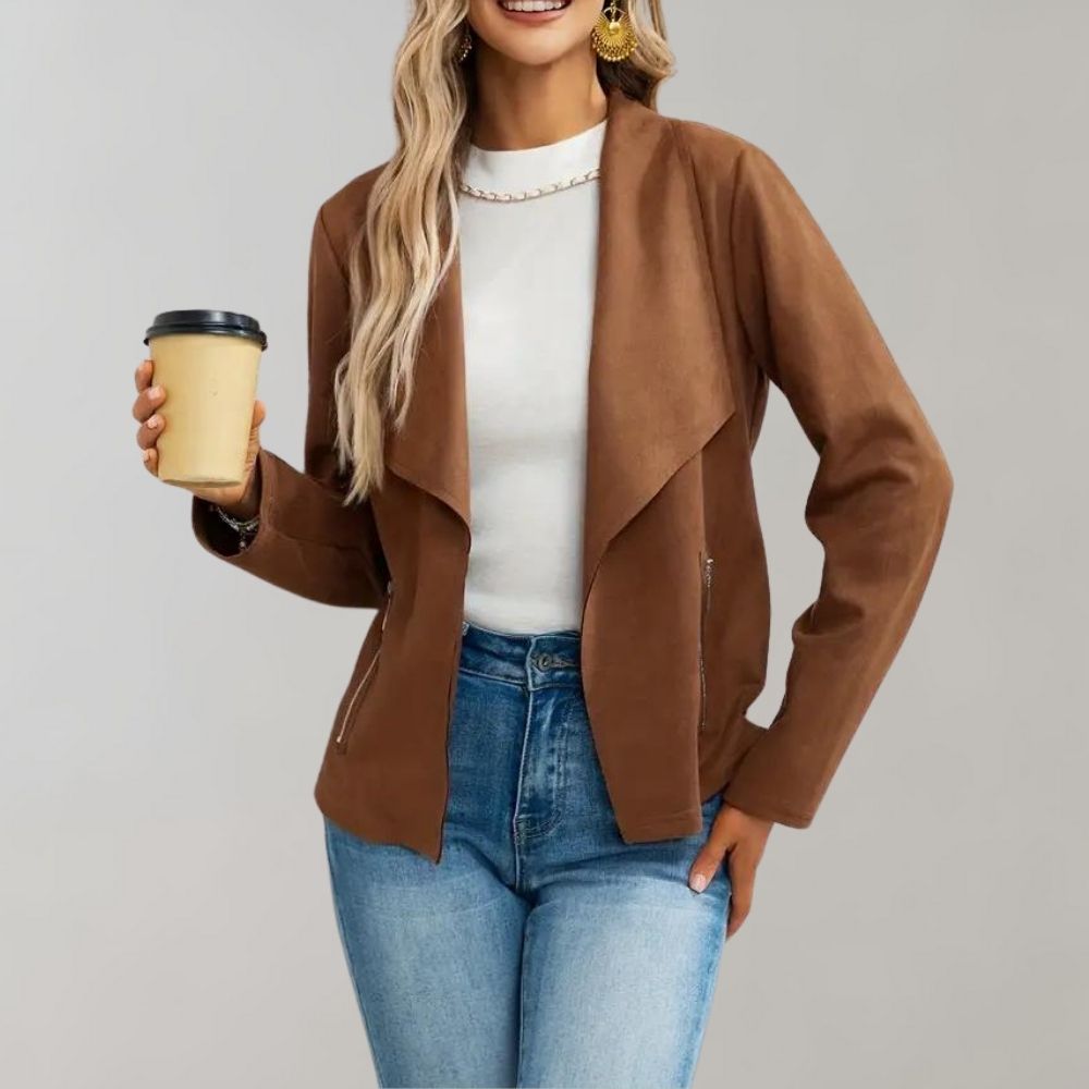 Women's Faux Suede Jacket with Wide Lapels