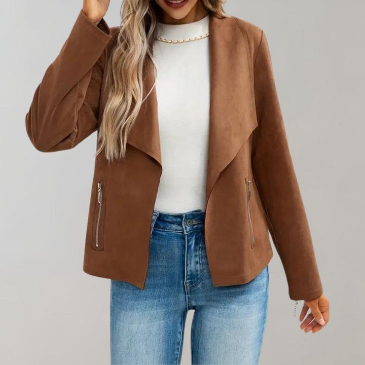 Women's Faux Suede Jacket with Wide Lapels