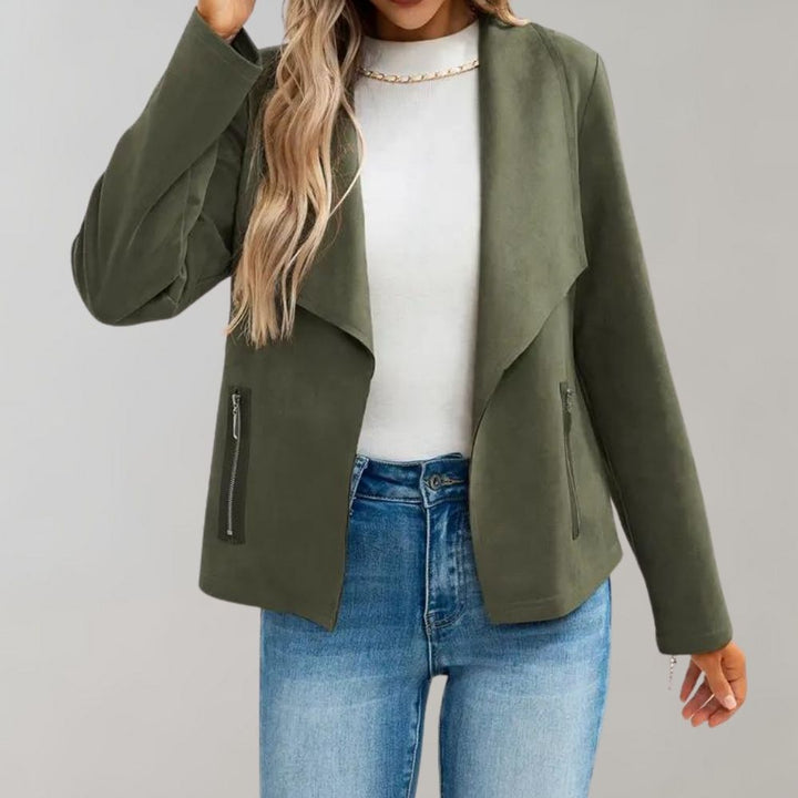 Women's Faux Suede Jacket with Wide Lapels