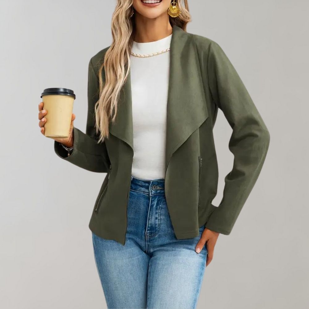Women's Faux Suede Jacket with Wide Lapels