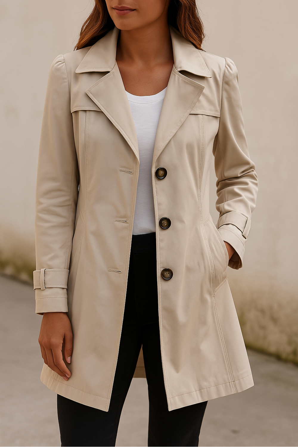 Women's Fitted Trench Coat with Button Front - photo 1