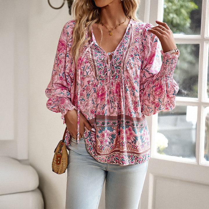 Women's Floral Blouse with Long Sleeves