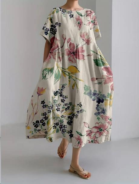 Women's Floral Boho Maxi Dress in Cotton Linen - photo 1