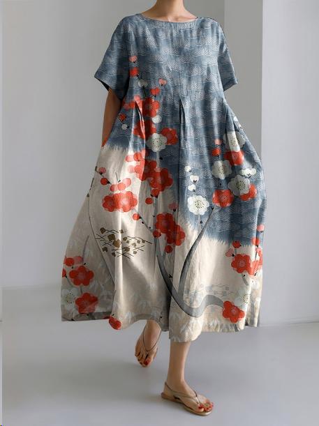 Women's Floral Boho Maxi Dress in Cotton Linen - photo 3