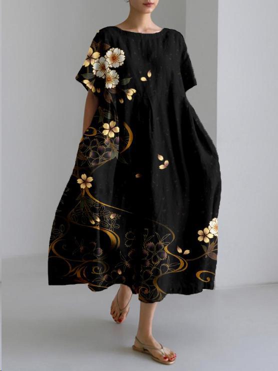 Women's Floral Boho Maxi Dress in Cotton Linen - photo 5