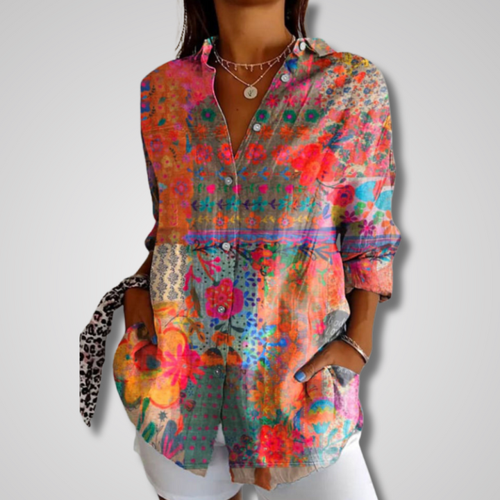 Women's Floral Button-Front Blouse with a Button Front