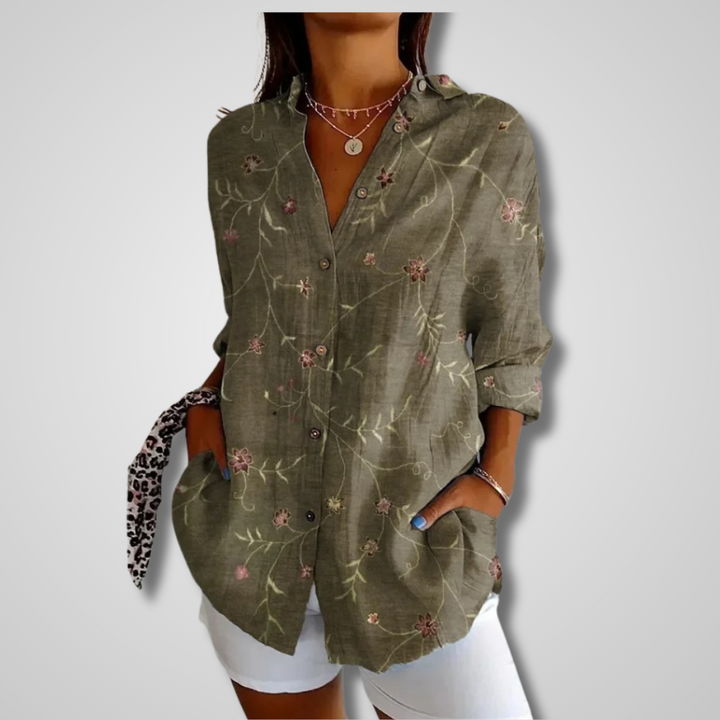 Women's Floral Button-Front Blouse with a Button Front