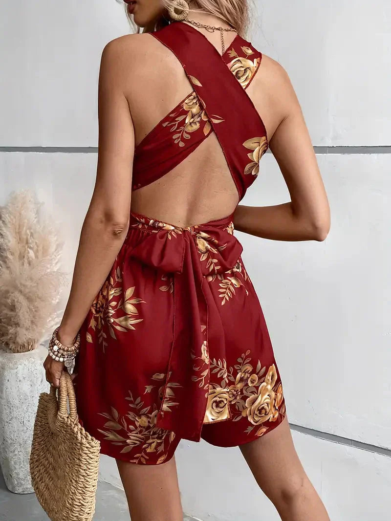 Women's Floral Double-Breasted Playsuit with a Defined Waist