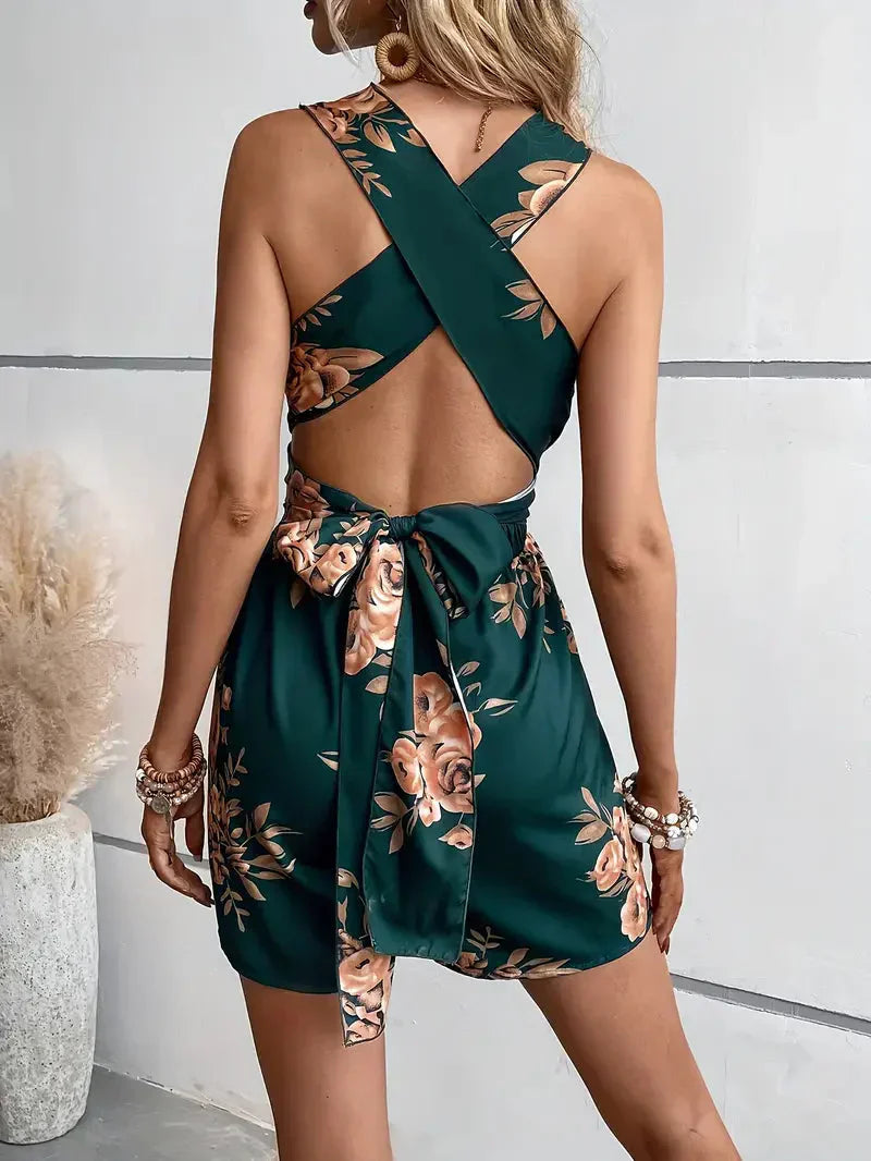 Women's Floral Double-Breasted Playsuit with a Defined Waist