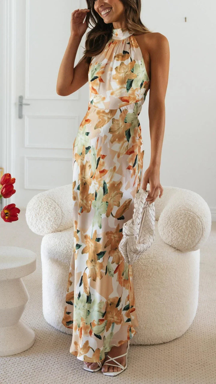 Women's Floral Maxi Dress with an Open Back