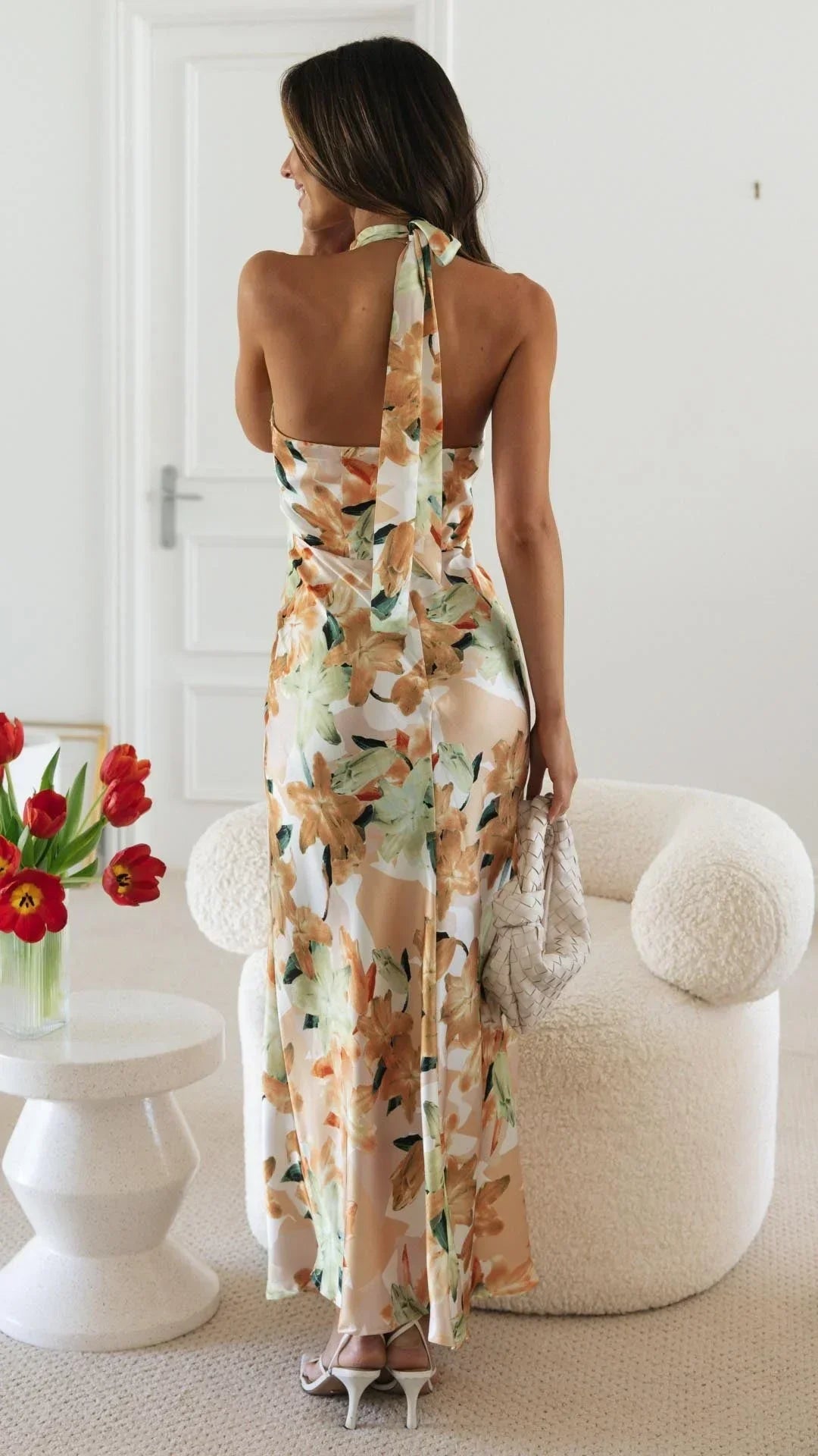 Women's Floral Maxi Dress with an Open Back