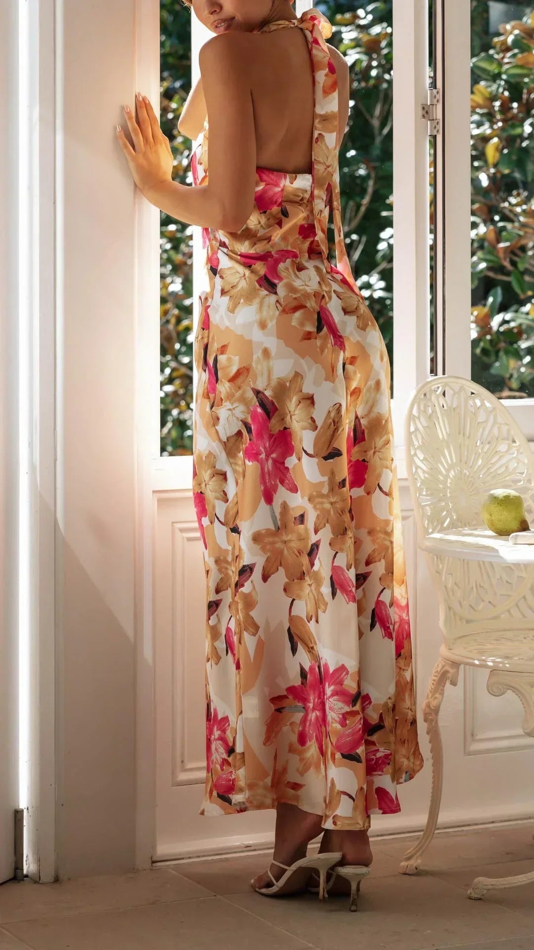 Women's Floral Maxi Dress with an Open Back