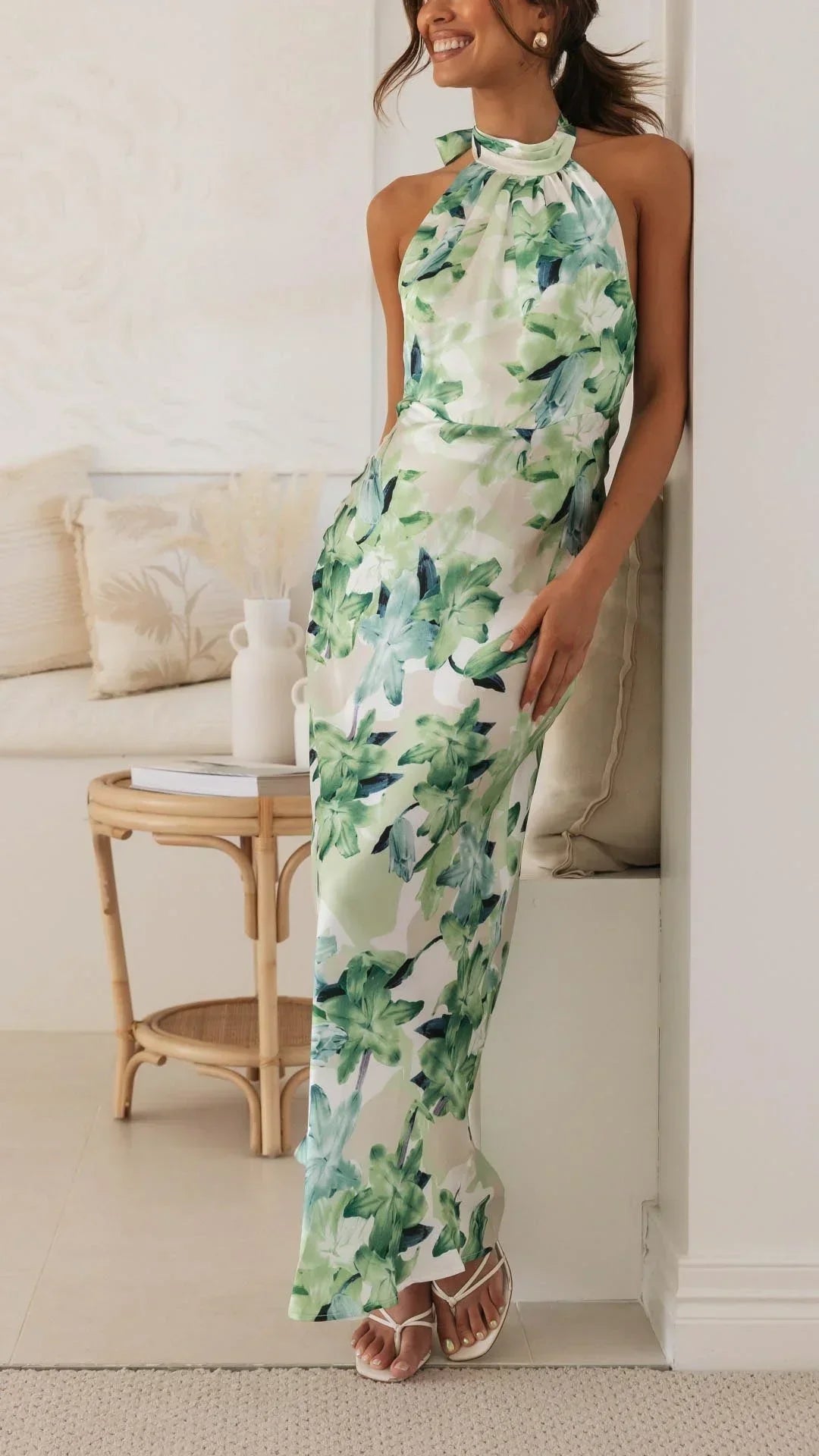 Women's Floral Maxi Dress with an Open Back