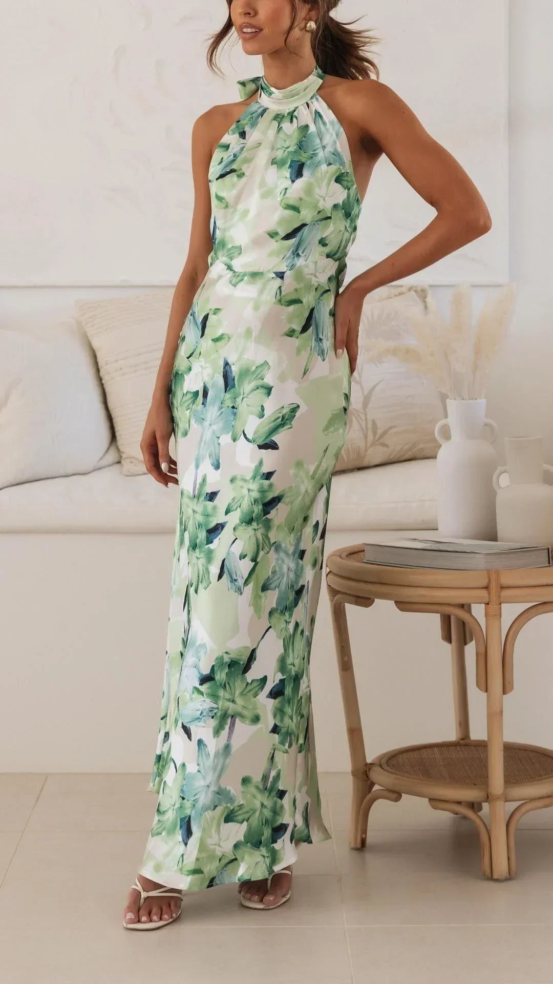 Women's Floral Maxi Dress with an Open Back