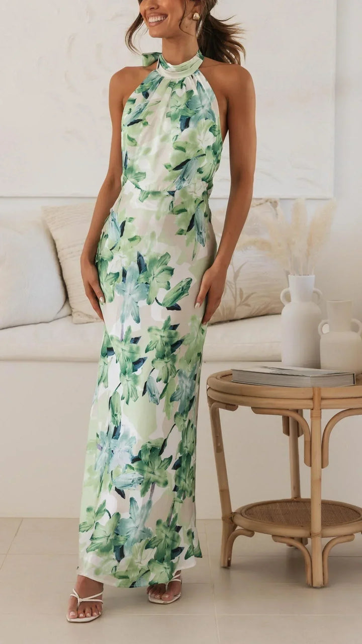 Women's Floral Maxi Dress with an Open Back