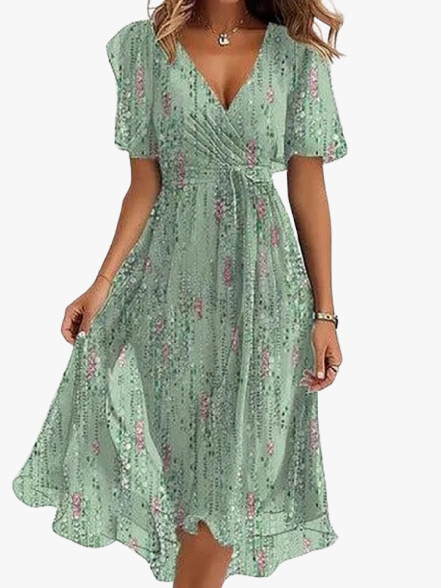 Women's Floral Midi Dress with Ruffle Sleeves - photo 1