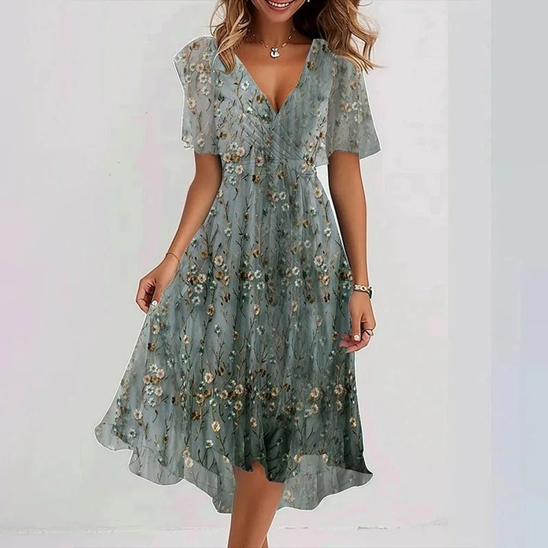 Women's Floral Midi Dress with Ruffle Sleeves - photo 10