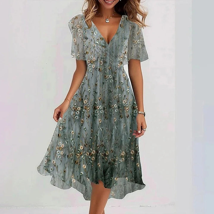 Women's Floral Midi Dress with Ruffle Sleeves - photo 10