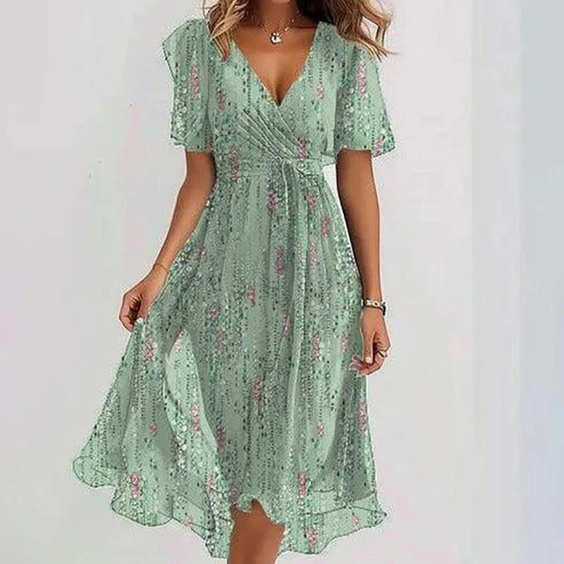 Women's Floral Midi Dress with Ruffle Sleeves - photo 2