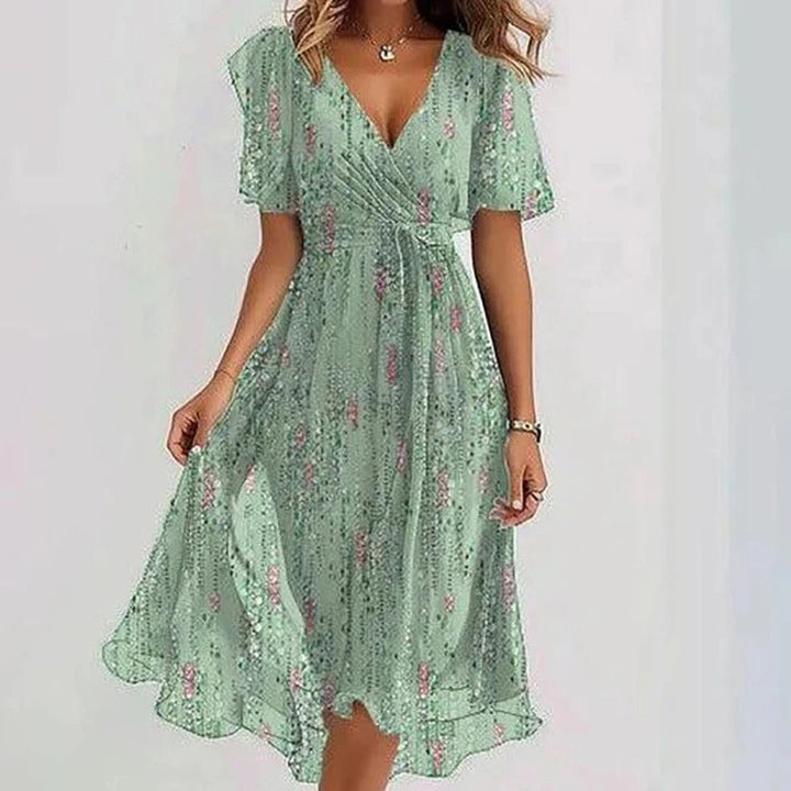 Women's Floral Midi Dress with Ruffle Sleeves - photo 2