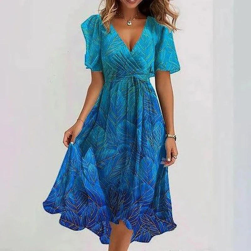 Women's Floral Midi Dress with Ruffle Sleeves - photo 4