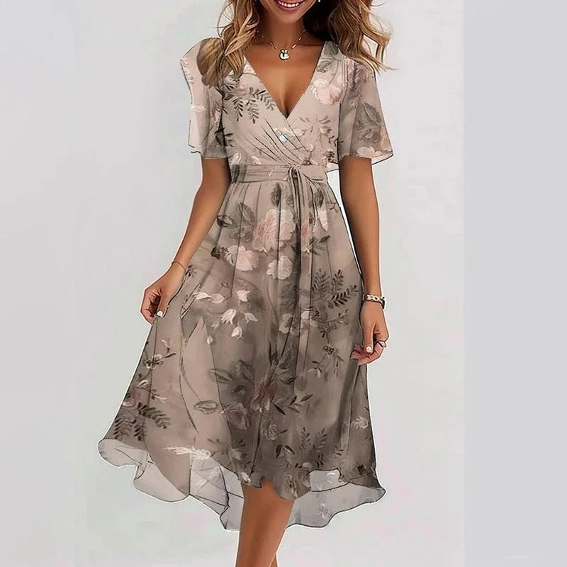 Women's Floral Midi Dress with Ruffle Sleeves - photo 5