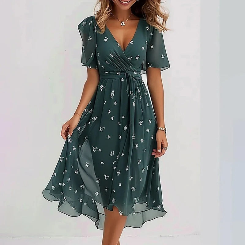 Women's Floral Midi Dress with Ruffle Sleeves - photo 6