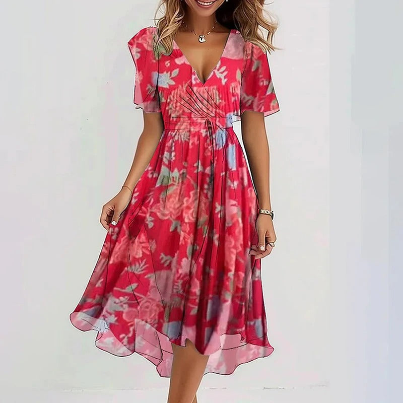 Women's Floral Midi Dress with Ruffle Sleeves - photo 7