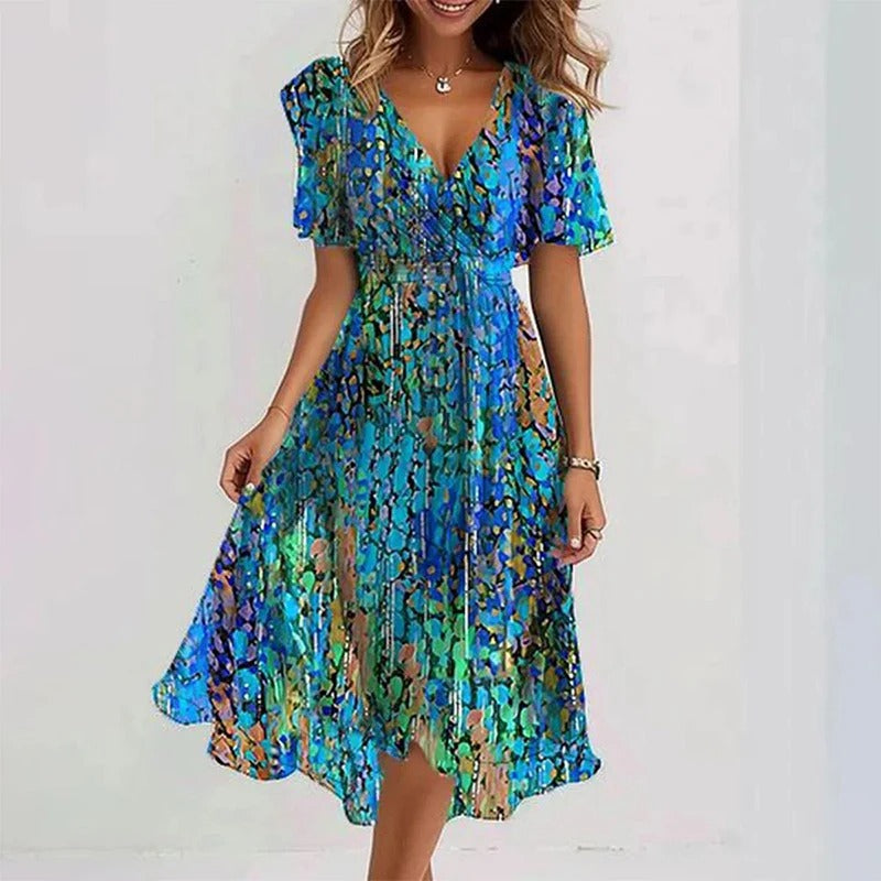 Women's Floral Midi Dress with Ruffle Sleeves - photo 9