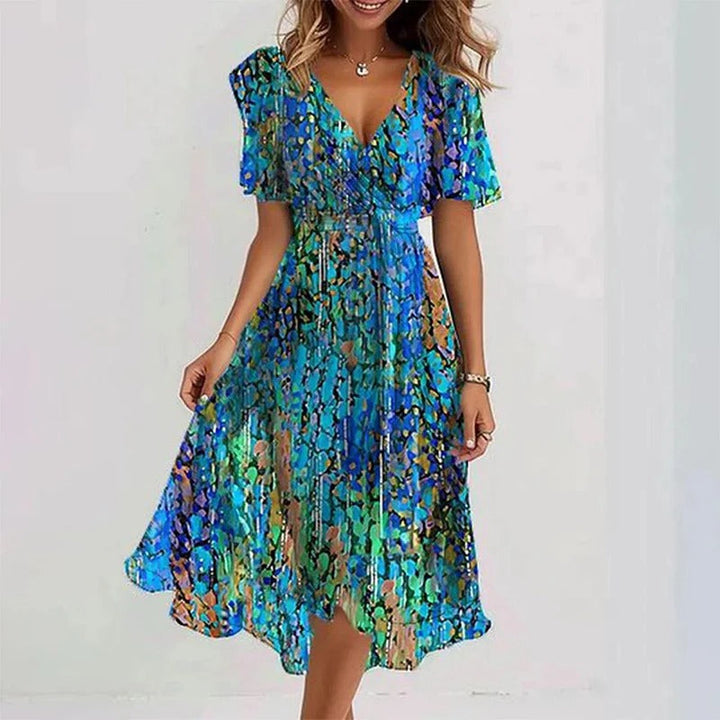 Women's Floral Midi Dress with Ruffle Sleeves - photo 9