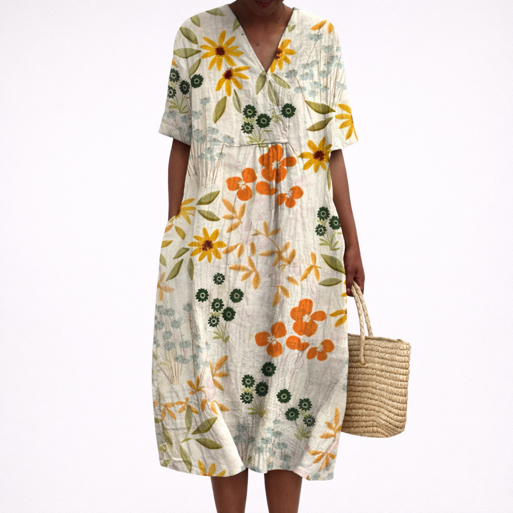 Women's Floral Midi Dress with Short Sleeves - photo 1