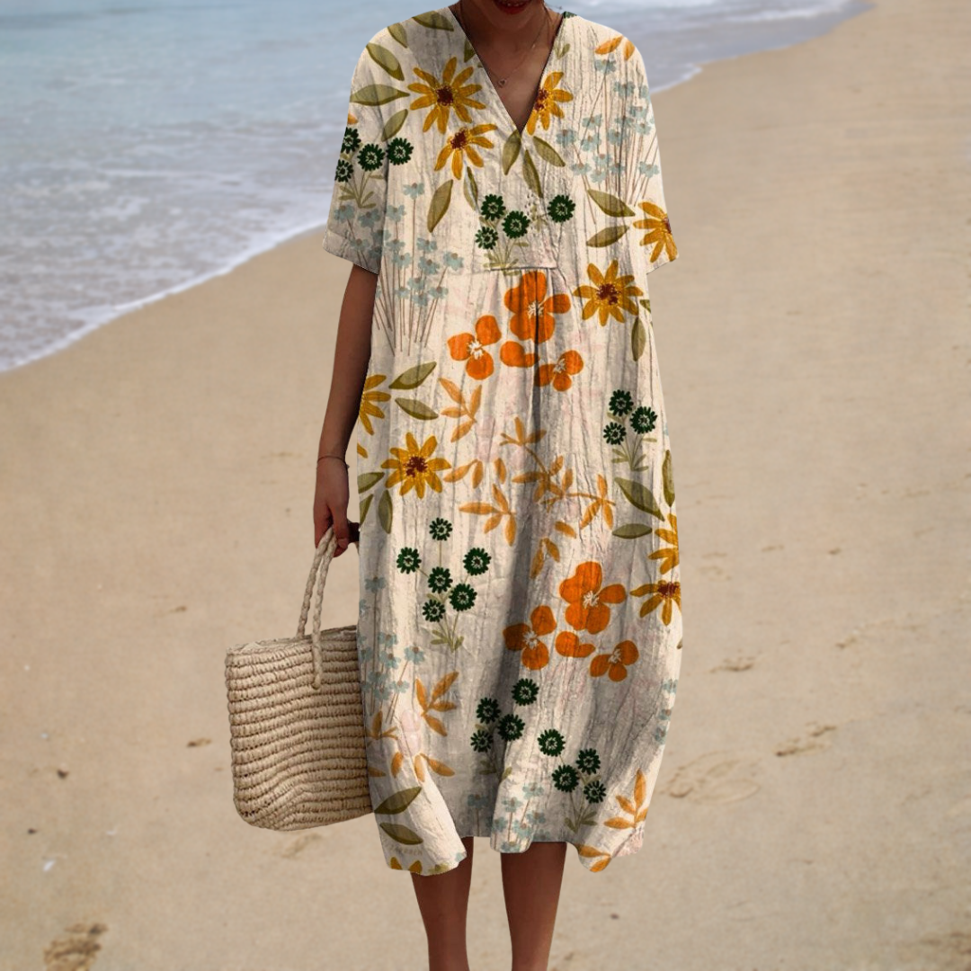 Women's Floral Midi Dress with Short Sleeves - photo 2
