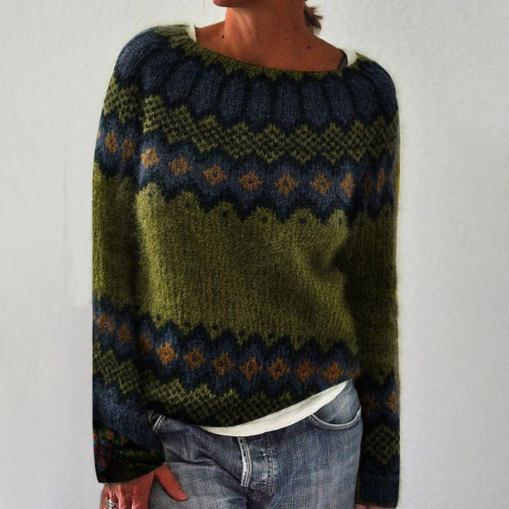 Women's Green Geometric Pattern Knit Jumper - photo 1