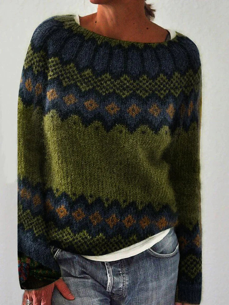 Women's Green Geometric Pattern Knit Jumper - photo 2