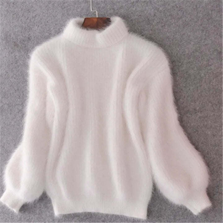 Women's High Neck Jumper with Puff Sleeves - photo 2