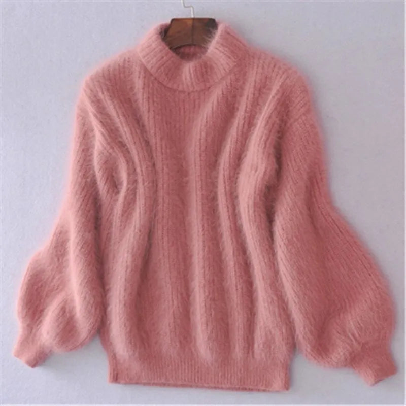 Women's High Neck Jumper with Puff Sleeves - photo 3