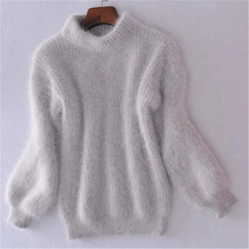 Women's High Neck Jumper with Puff Sleeves - photo 4