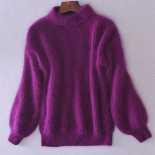 Women's High Neck Jumper with Puff Sleeves - photo 5