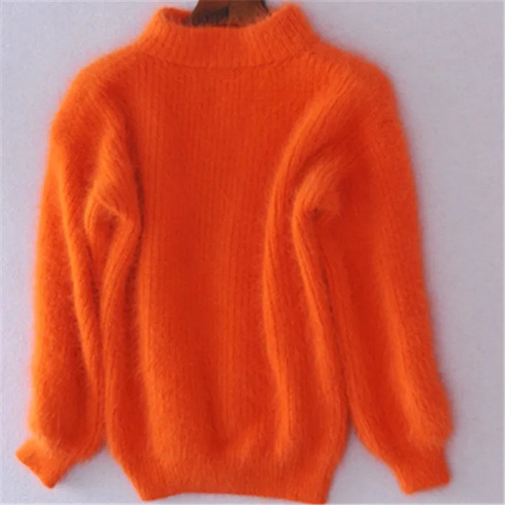 Women's High Neck Jumper with Puff Sleeves - photo 6