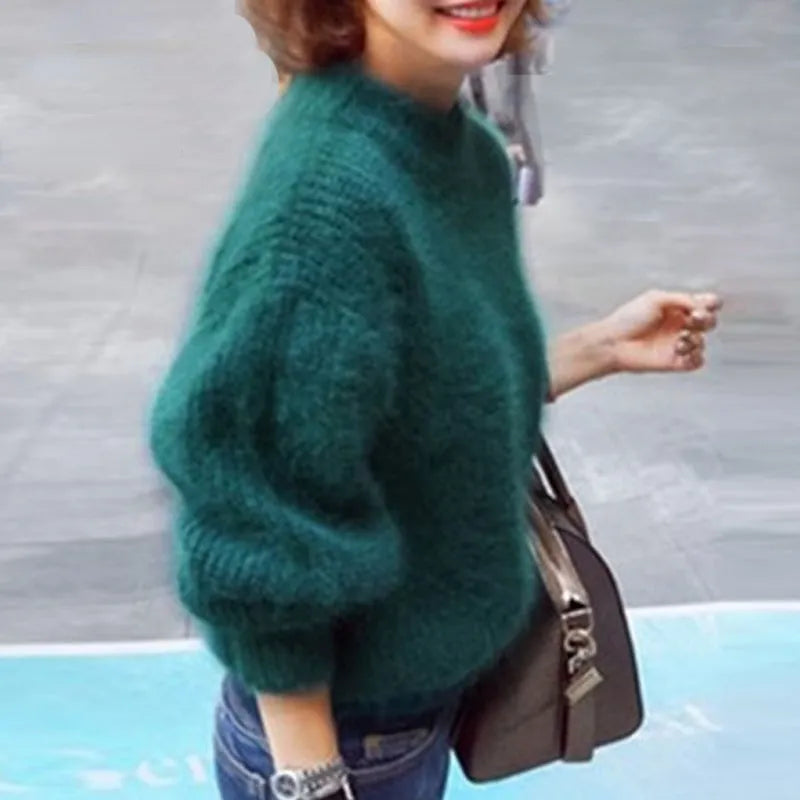 Women's High Neck Jumper with Puff Sleeves - photo 7