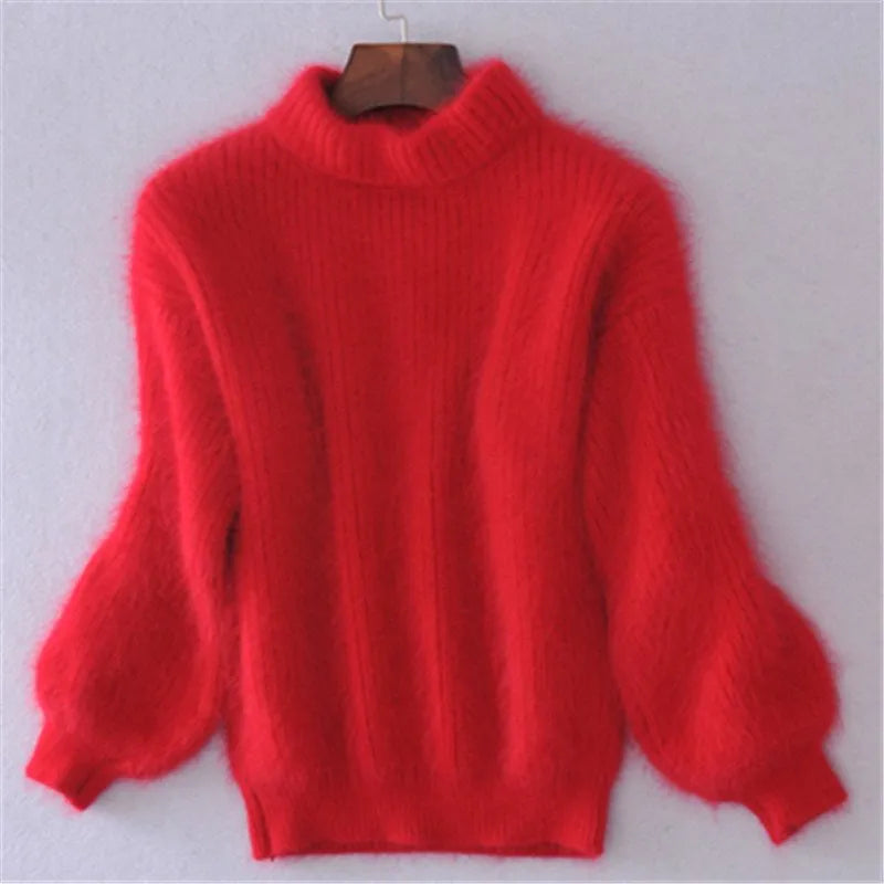 Women's High Neck Jumper with Puff Sleeves - photo 8