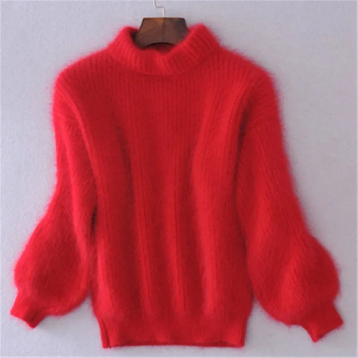 Women's High Neck Jumper with Puff Sleeves - photo 8