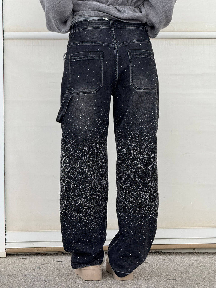 Women's High Waisted Cargo Jeans with Diamante Detail - photo 10