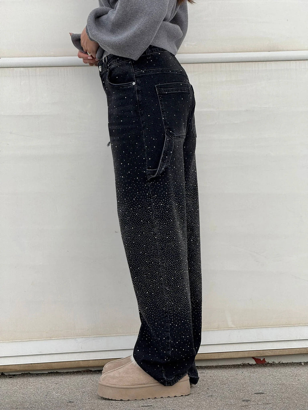 Women's High Waisted Cargo Jeans with Diamante Detail - photo 11