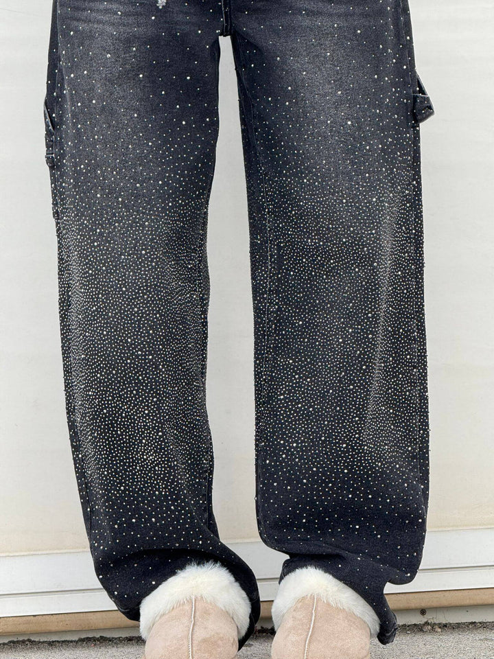 Women's High Waisted Cargo Jeans with Diamante Detail - photo 12
